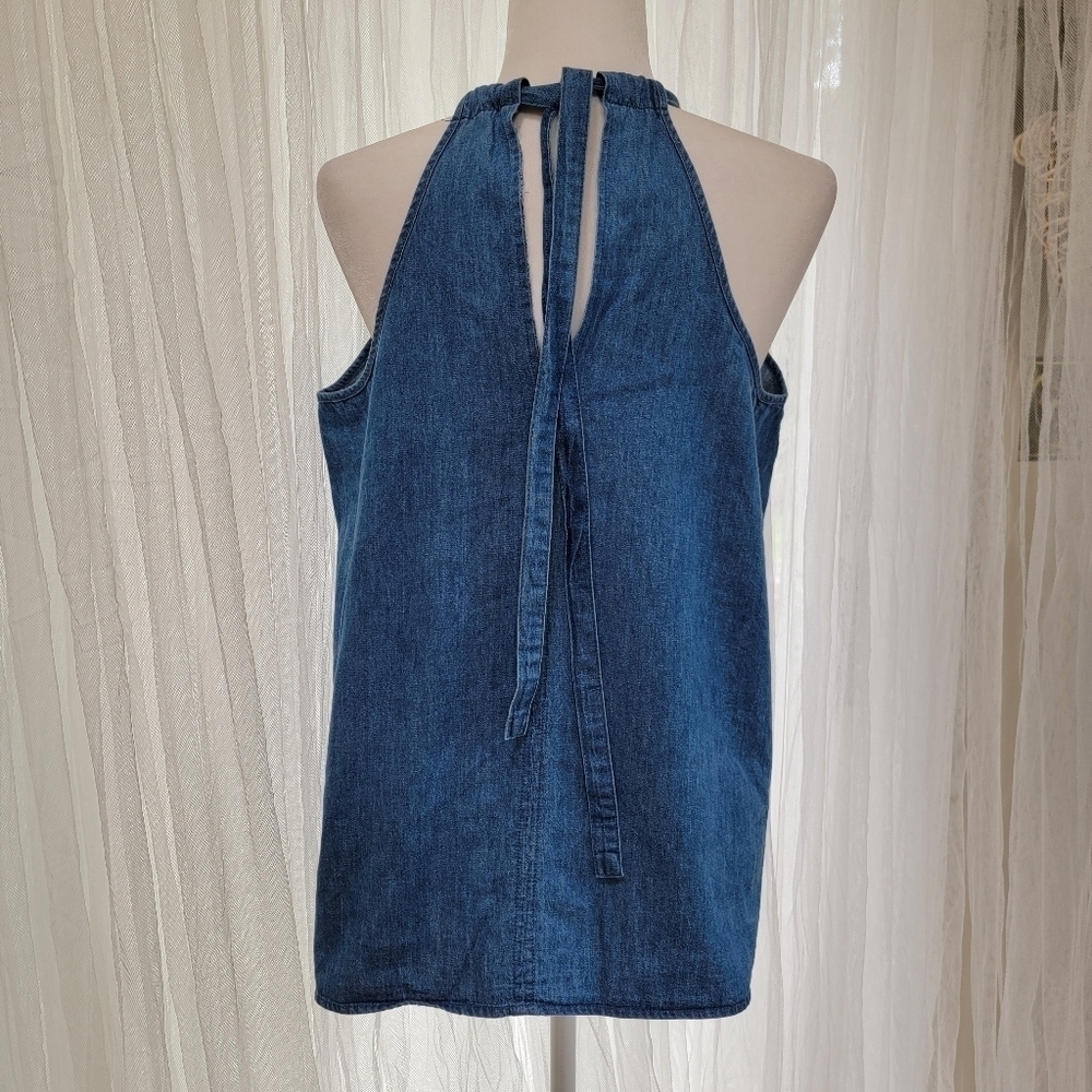 Chambray Cotton Halter Top Size Large EUC - Picture 2 of 6